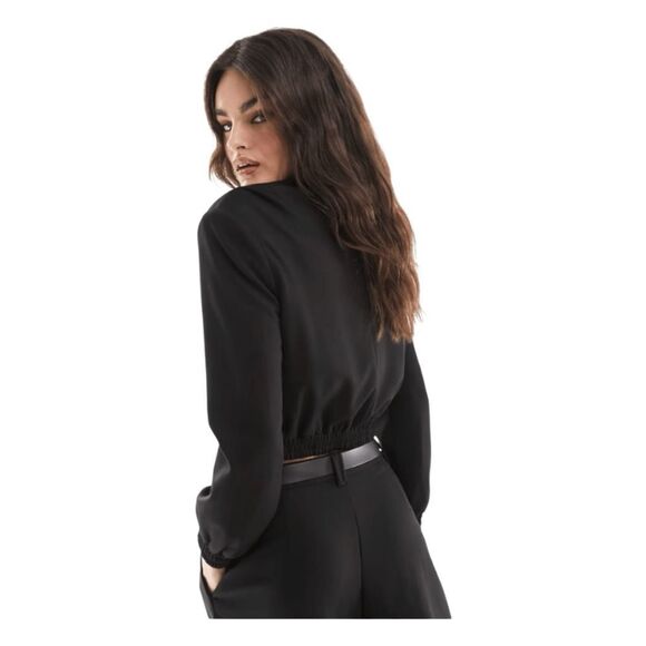 ASOS Design Strong Shoulder Tailored Bomber Jacket Black 4 - Picture 4 of 10